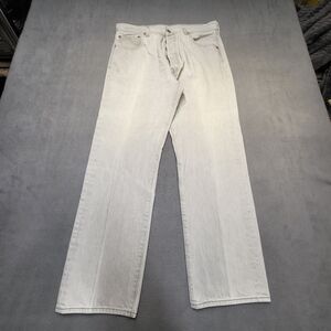 Levis 501 Mens 32x29 Gray Denim Jeans Straight Leg Button Fly Distressed